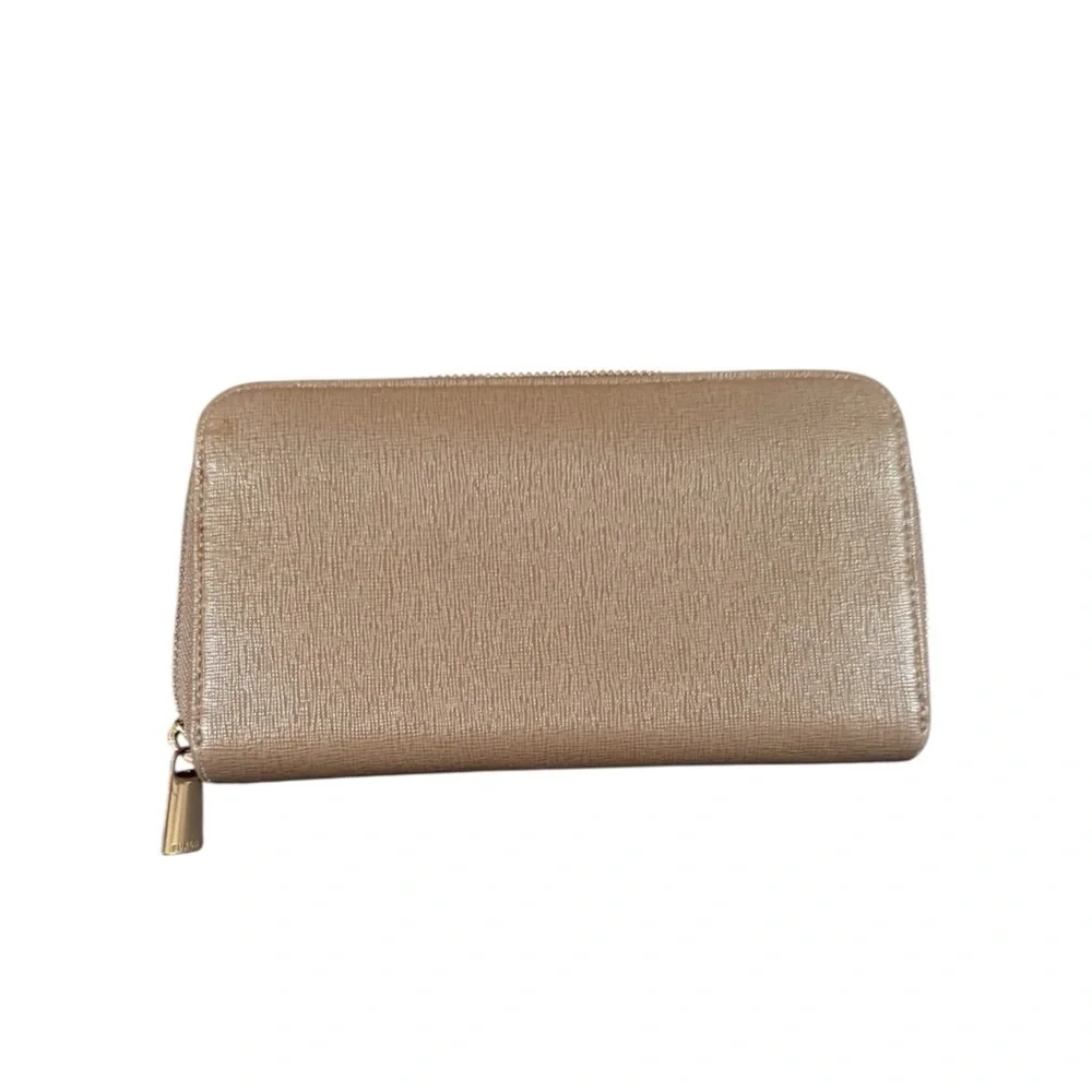 Furla Gold Zip-Around Wallet Sleek Design